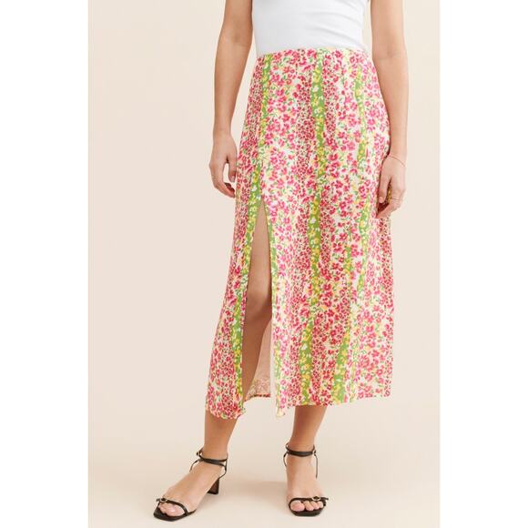MAEVE BY ANTHROPOLOGIE Women's Floral Side-Slit Midi Skirt Size 0 In Pink Combo - Picture 1 of 9